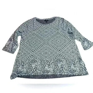 Lucky Brand 3/4 sleeve cream & gray blouse size 1X